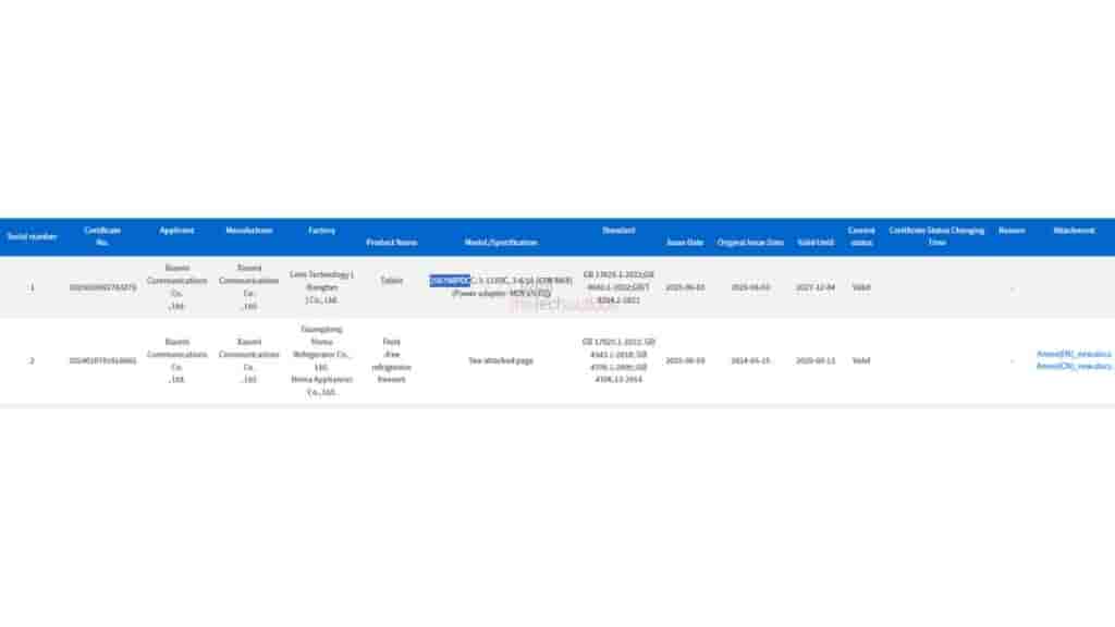 New Xiaomi Tablet (25079RPDCC) - 3C Certification