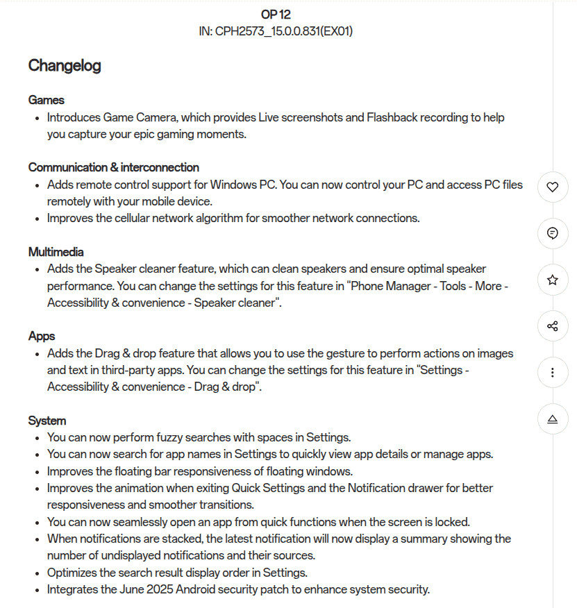 OnePlus 12 - CPH2573_15.0.0.831(EX01) Update