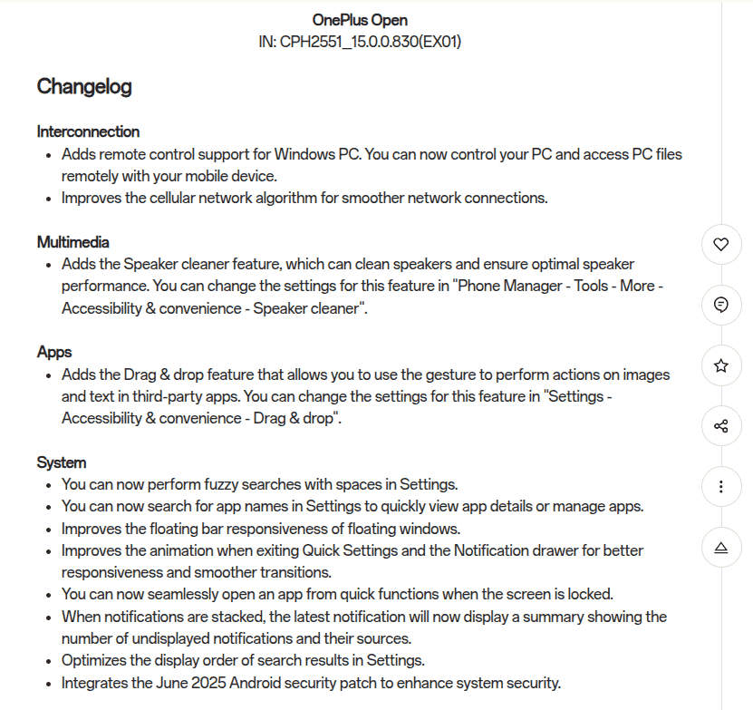 OnePlus Open - CPH2551_15.0.0.830(EX01) Update