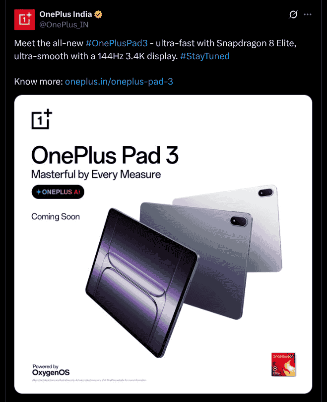 OnePlus Pad 3 - X Post