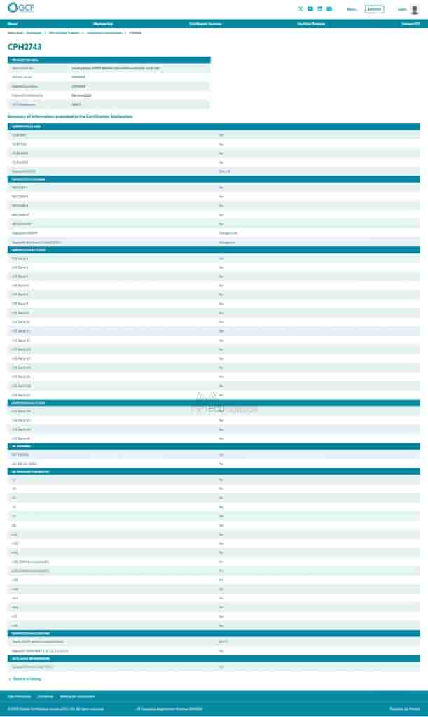 OPPO Reno 14F 5G - GCF Certification