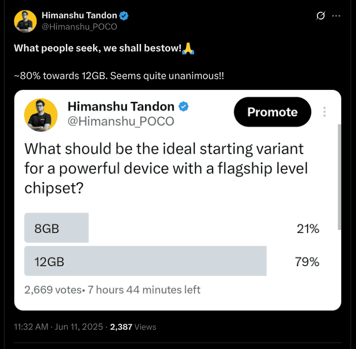 POCO F7 - Teased to Offer 12GB RAM