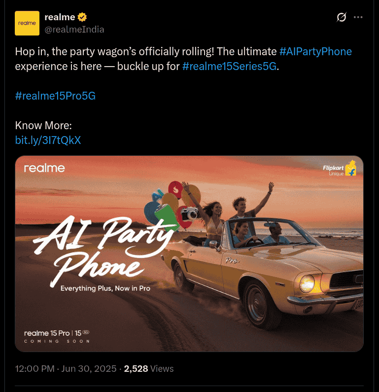Realme 15 Series 5G Teased in India - X Post