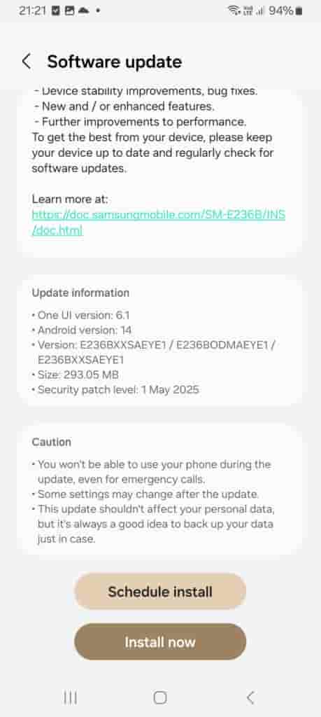 Samsung GALAXY F23 5G update