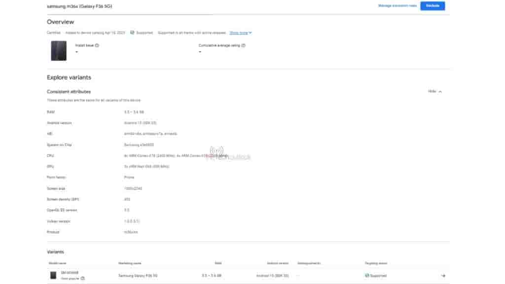 Samsung Galaxy F36 - Google Play Console Listing