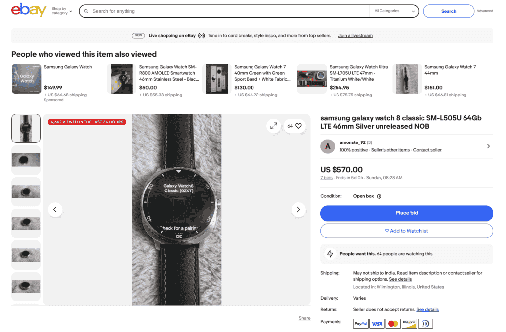 Samsung Galaxy Watch 8 Classic - Ebay Listing