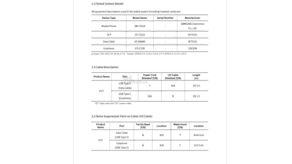 Samsung Galaxy Z FLip 7 FE charging capacity on FCC