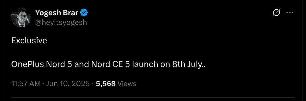 OnePlus Nord 5 and OnePlus Nord CE 5 - Tipped Launch Date