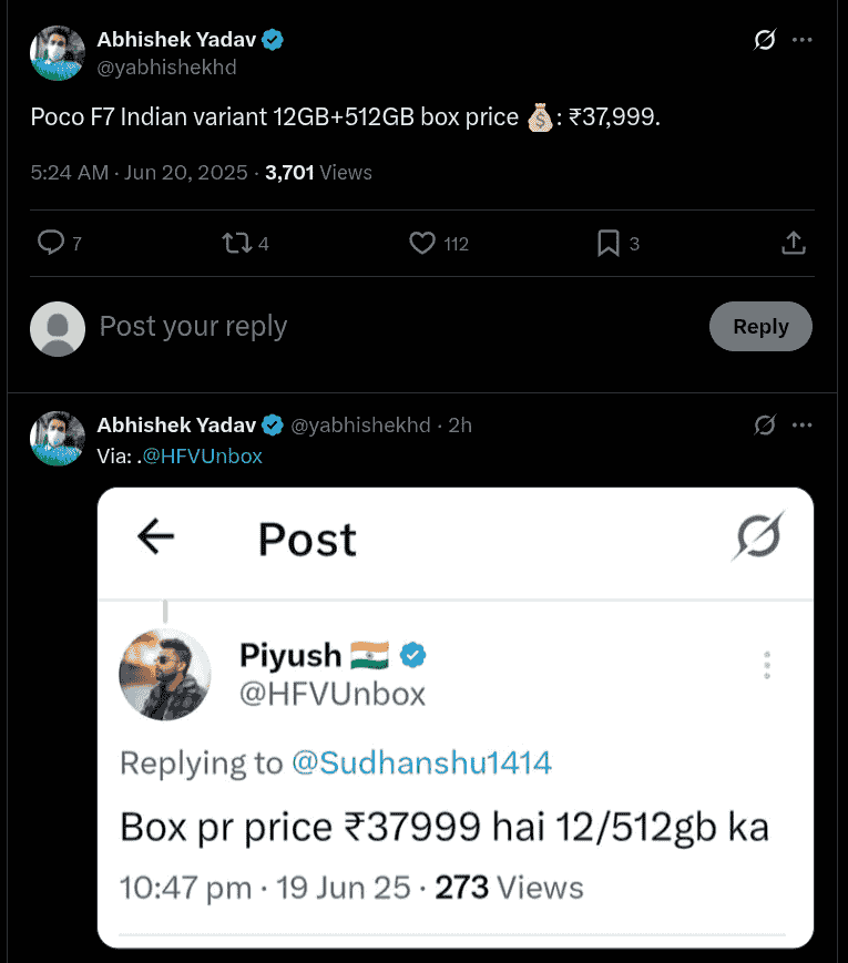 POCO F7 (Indian Variant) - Box Price