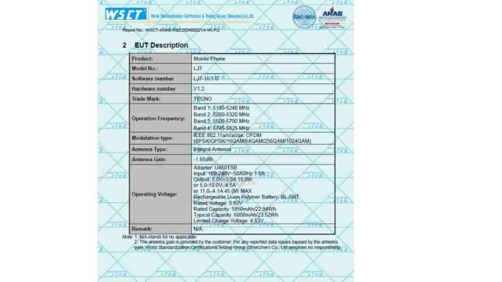 Tecno Pova 7 5G - FCC Certification (1)