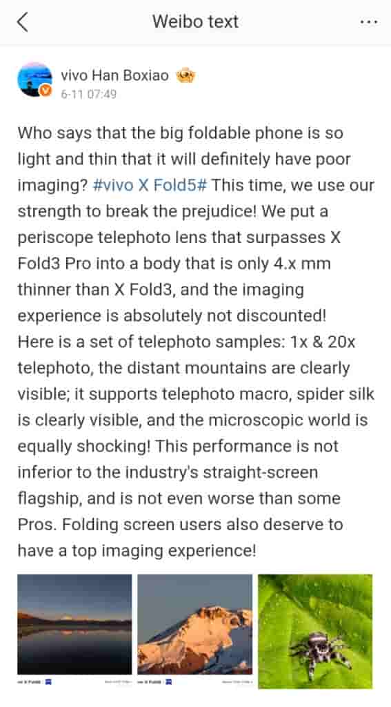 Vivo X Fold 5 - Weibo Post
