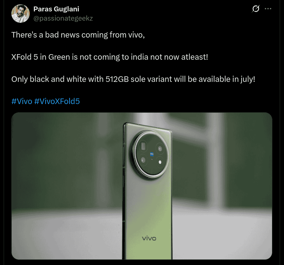 Vivo X Fold 5 - X Update for India