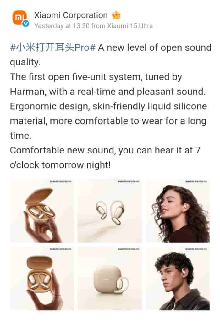 Xiaomi Open Earbuds Pro - Weibo Post