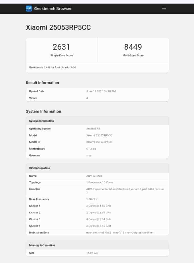 Xiaomi Pad 7S Pro 12.5 - Geekbench Listing (1)