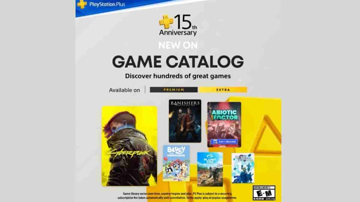 PlayStation Plus highlights its 15th anniversary with new additions to the July 2025 Game Catalog, including Cyberpunk 2077, Banishers: Ghosts of New Eden, and Abiotic Factor, available across Premium and Extra tiers.