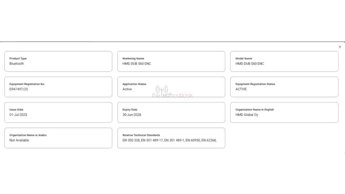 HMD DUB S60 ENC - TDRA Certification