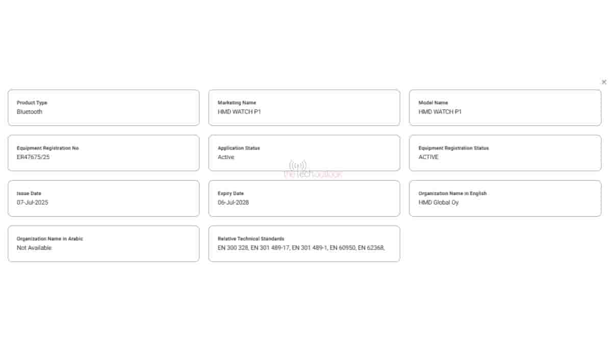 HMD Watch P1 - TDRA Certification