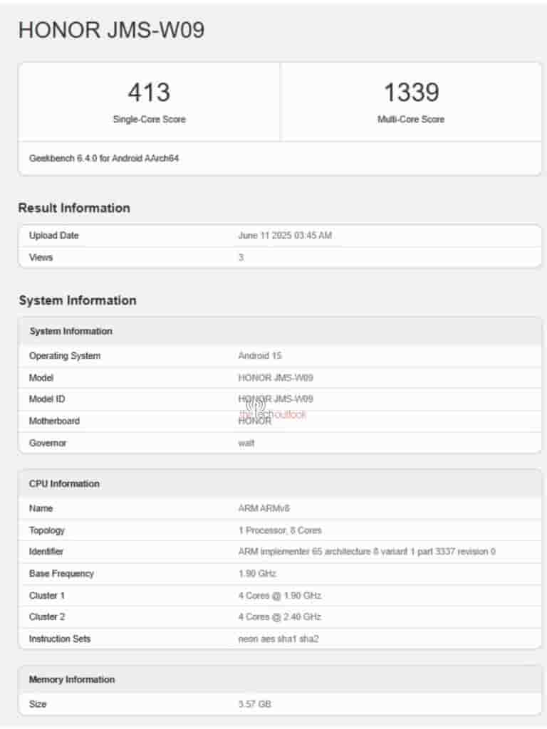 Honor Pad X7 2025 - Geekbench Listing (1)