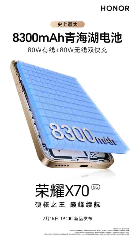 Honor X70 5G - Teased Battery and Charging Specs