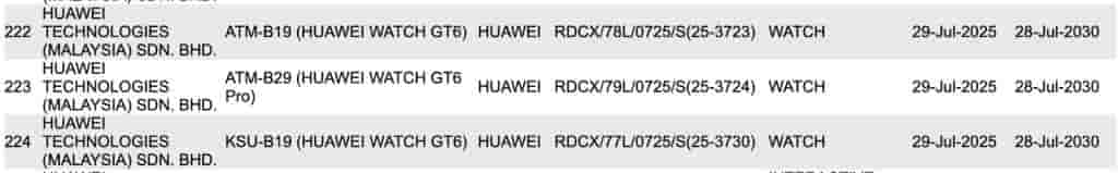 Huawei Watch GT 6 and Huawei Watch GT 6 Pro - SIRIM Certification