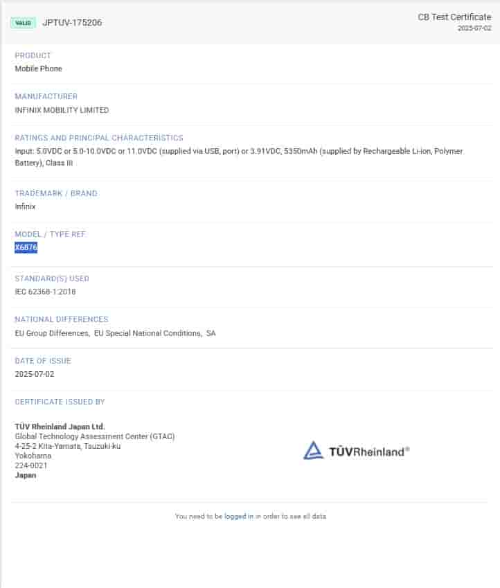 Infinix GT 30 - TUV Rheinland Certification