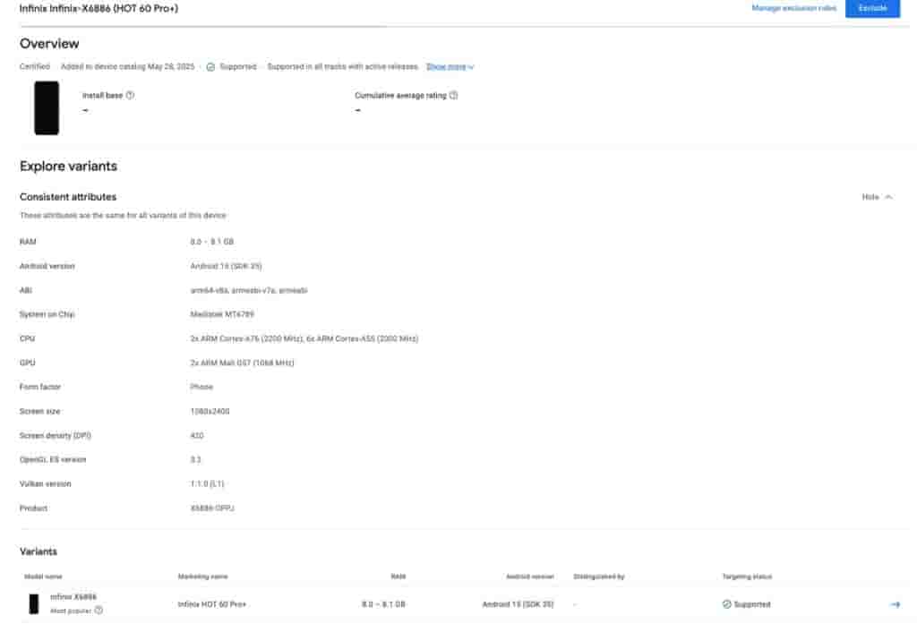Infinix HOT 60 Pro+ - Google Play Console Listing