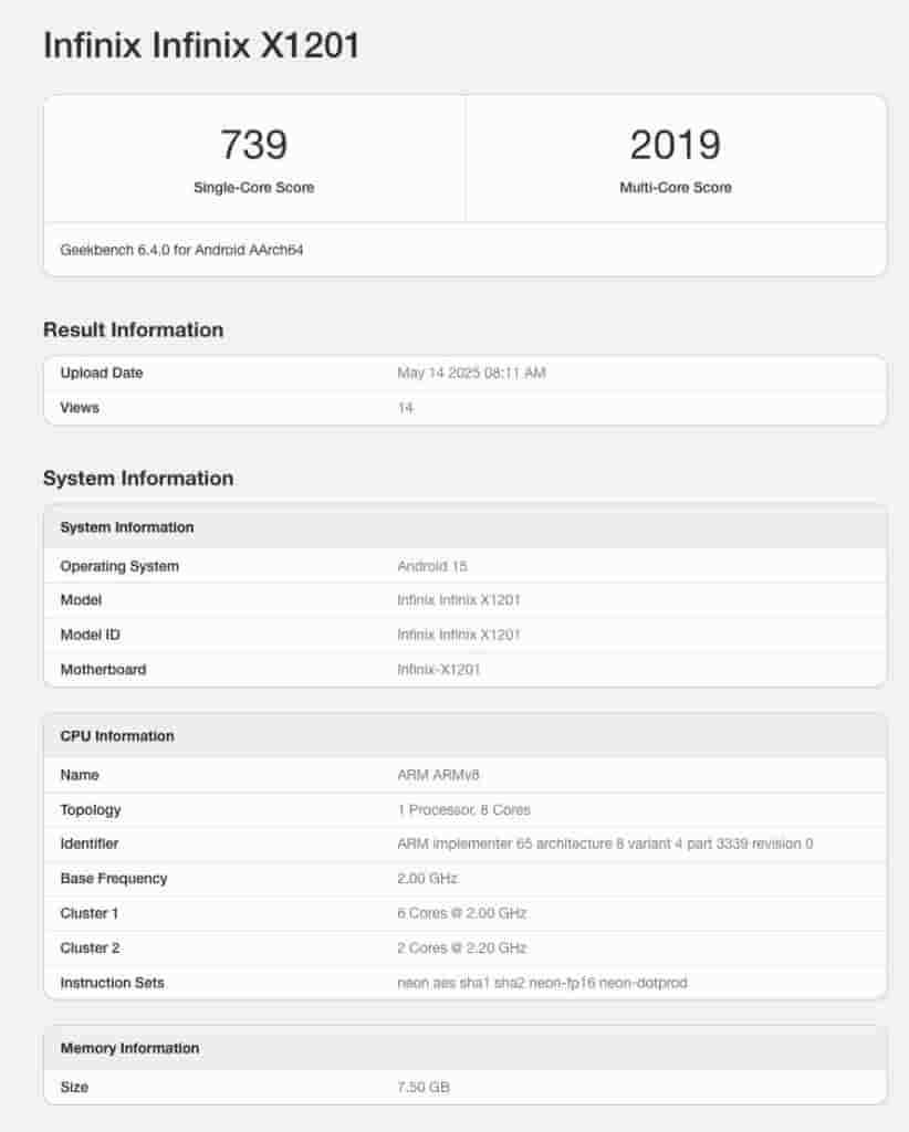 Infinix XPAD 20 Pro (X1201) - Geekbench Listing (1)