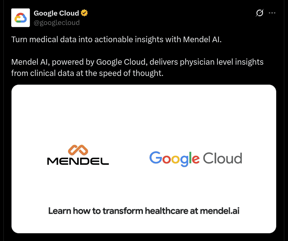 Mendel AI Powered by Google Cloud - X Post