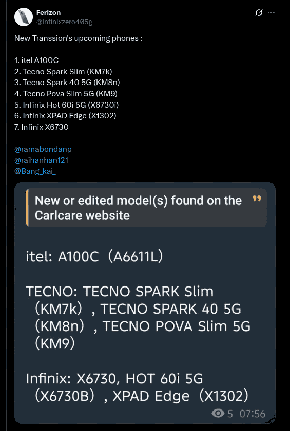New Transsion Smartphones - Tipped X Post