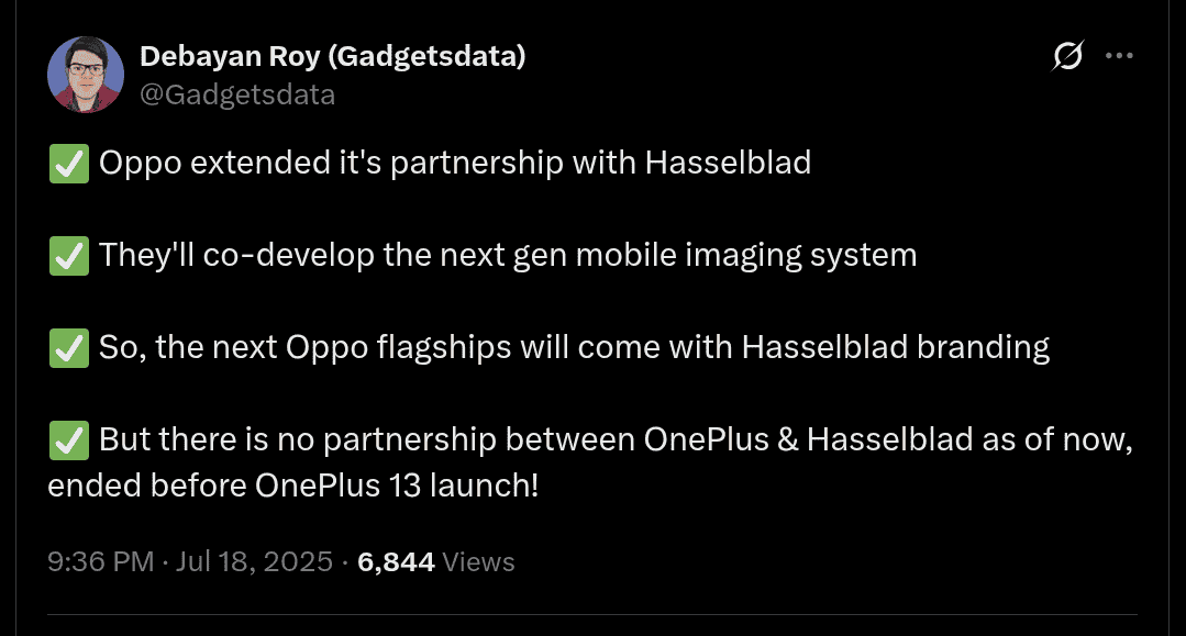 OPPO Extends Hasselblad Partnership, Meaning Next OPPO Flagships Will Still be Getting Hasselblad Co-Developed Camera System - X Post