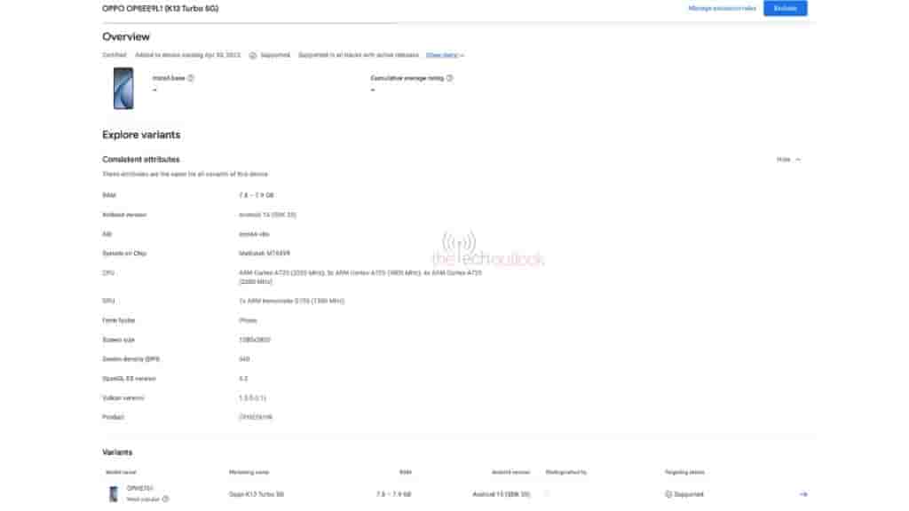 OPPO K13 Turbo 5G - Google Play Console Listing