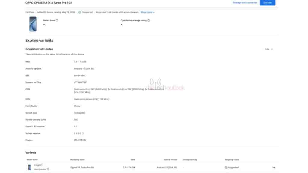 OPPO K13 Turbo Pro 5G - Google Play Console Listing