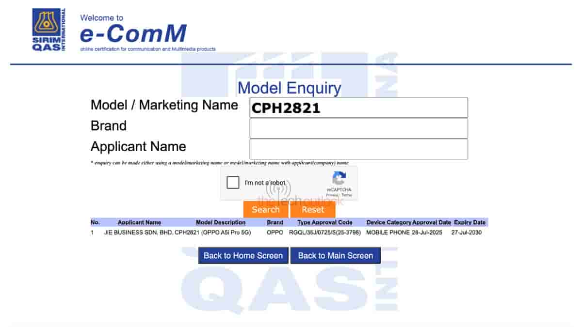 OPPO A5i Pro 5G - SIRIM Certification