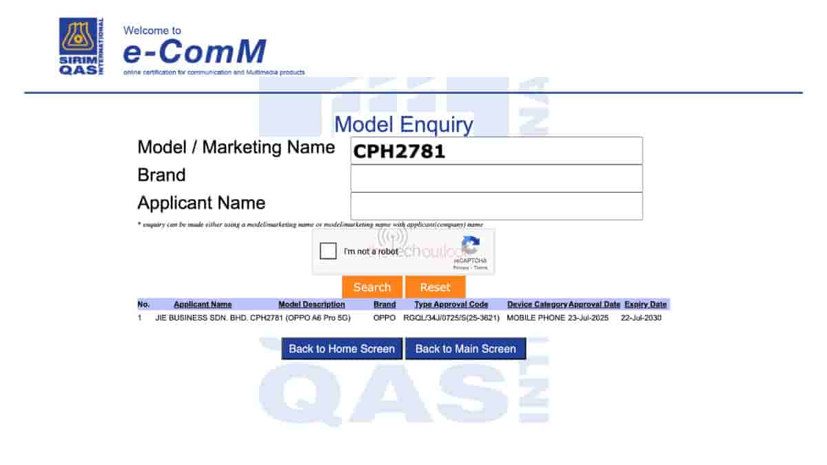 OPPO A6 Pro - SIRIM Certification