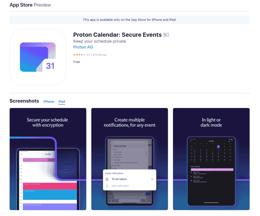 Proton Calendar Now Available on iPad - App Store Preview