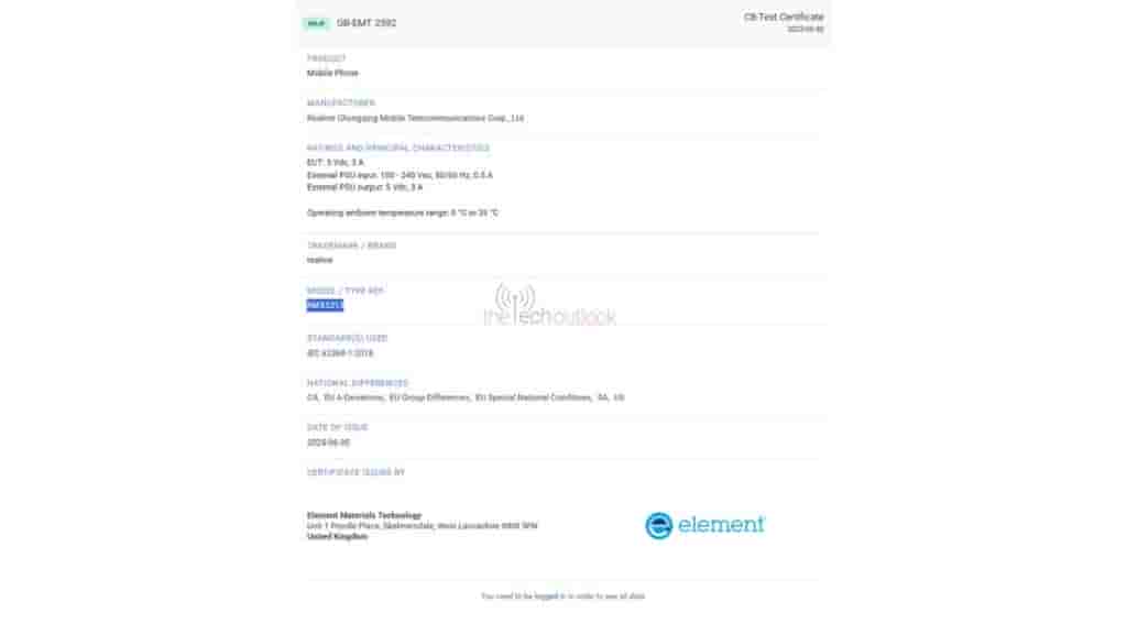 Realme 'RMX5313' - Elements Certification