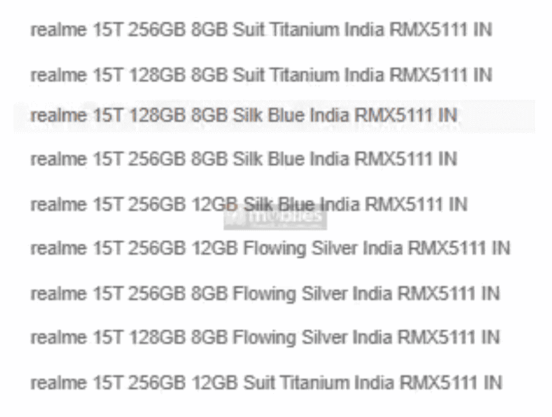 Realme 15T - Storage Options and Color Choices