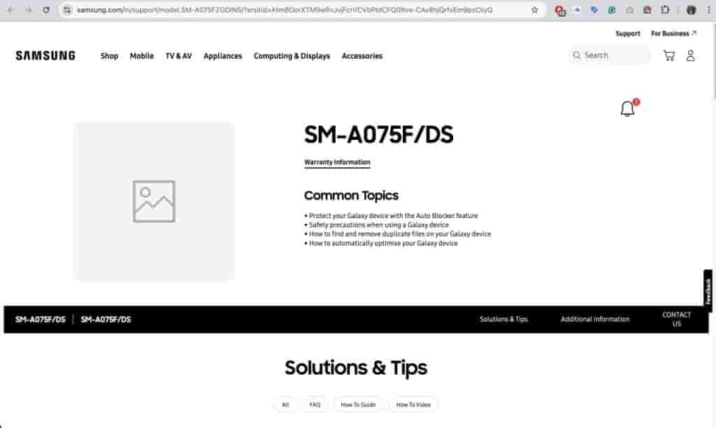 Samsung Galaxy A07 - Indian Support Page
