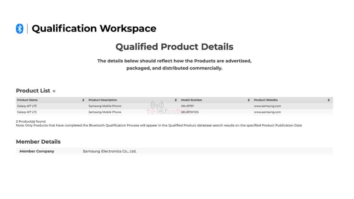 Samsung Galaxy A17 4G - Bluetooth SIG