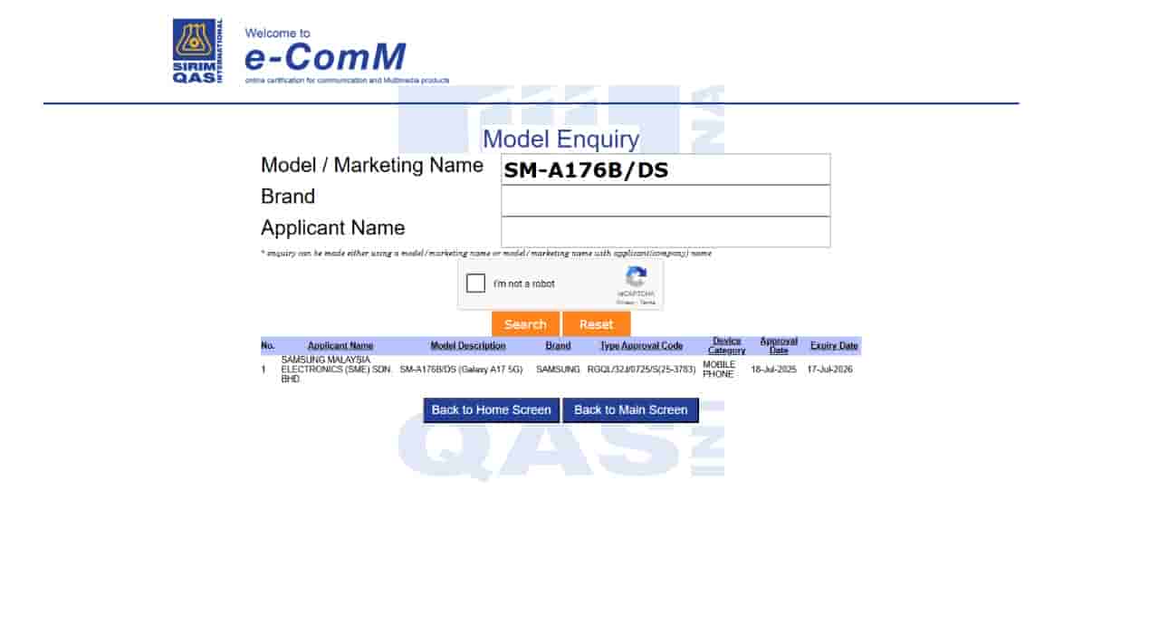 Samsung Galaxy A17 5G - SIRIM Certification