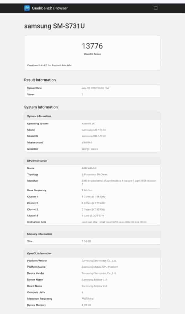 Samsung Galaxy S25 FE - GPU Performance Score