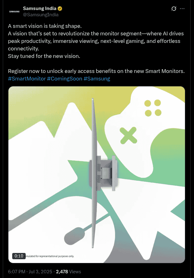 Samsung India Teases New Smart Monitors - X Post