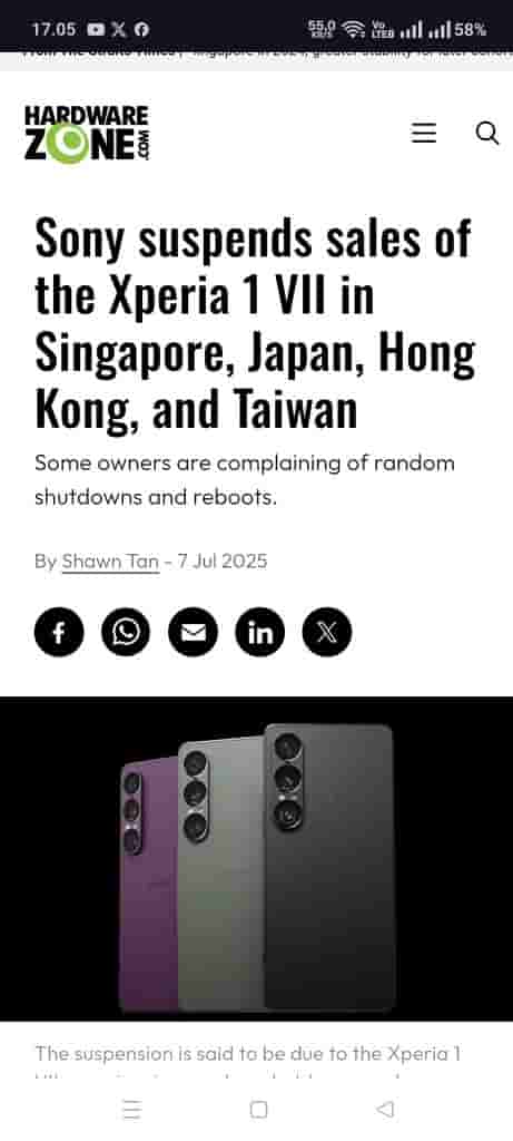 Sony suspends Xperia 1 VII sale in Singapore, Japan, Hong Kong, and Taiwan