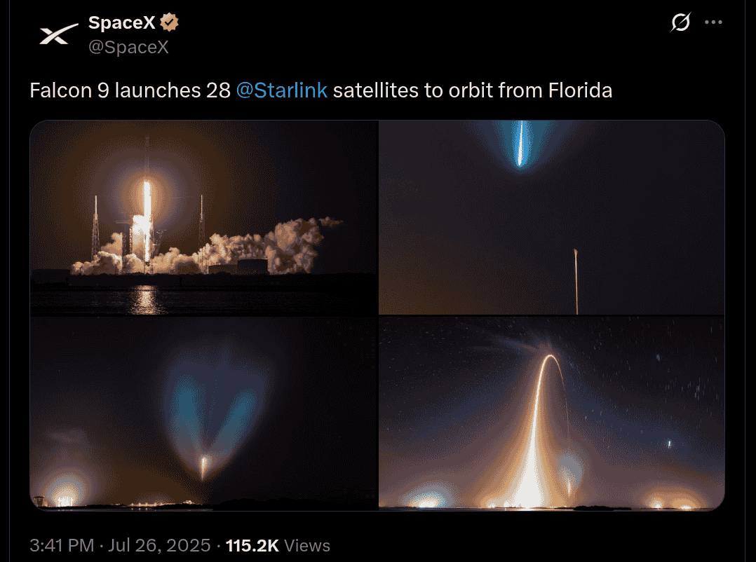 SpaceX Again Launches Falcon 9 Rocket Carrying 28 Starlink Satellites - X Post