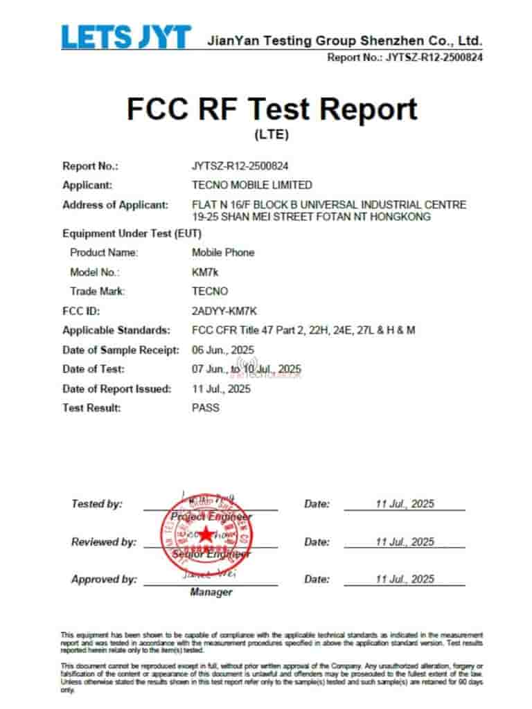 Tecno Spark Slim (KM7k) - FCC Certification (1)