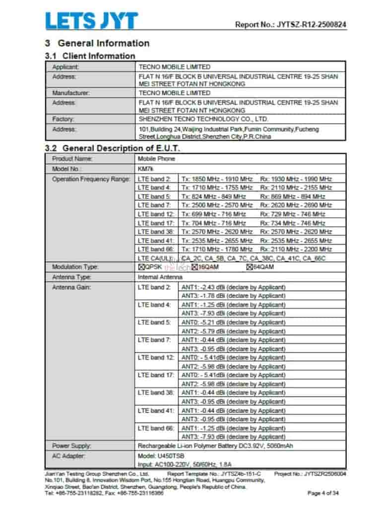 Tecno Spark Slim (KM7k) - FCC Certification (2)