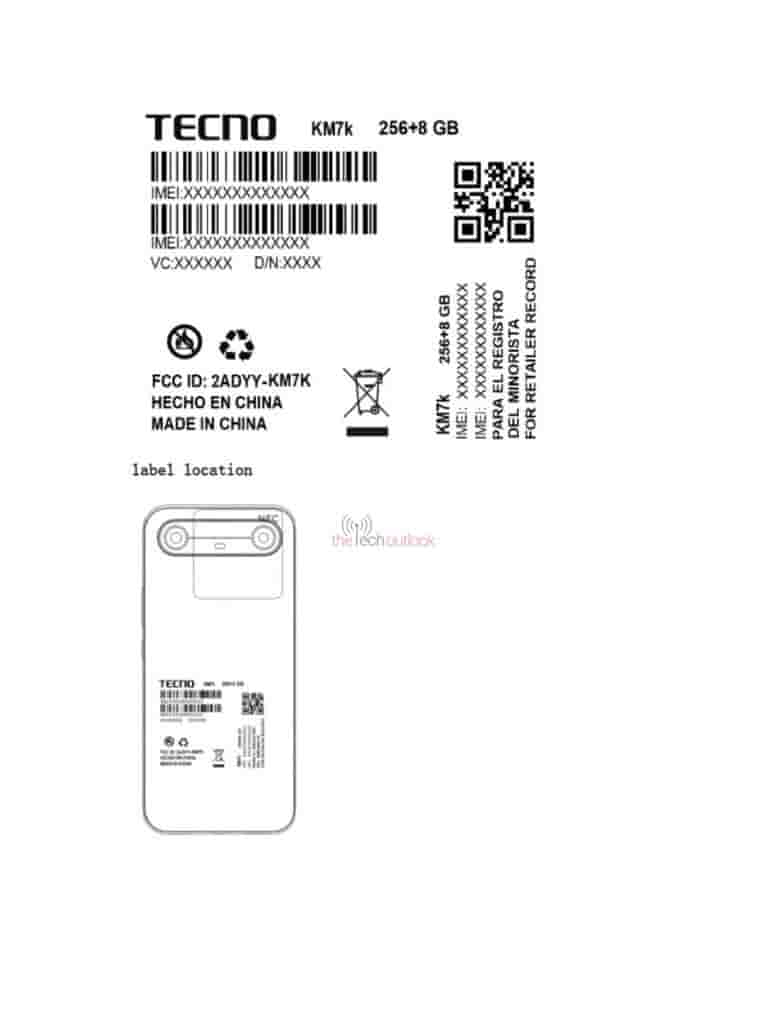 Tecno Spark Slim (KM7k) - FCC Label