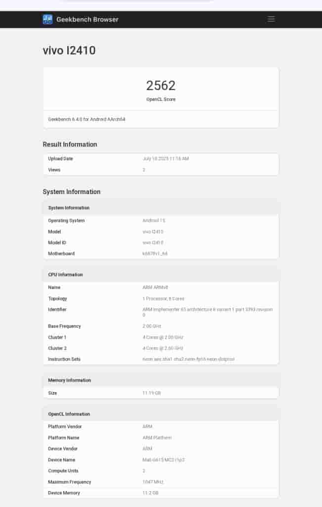 Vivo I2410 - Geekbench Listing (2)