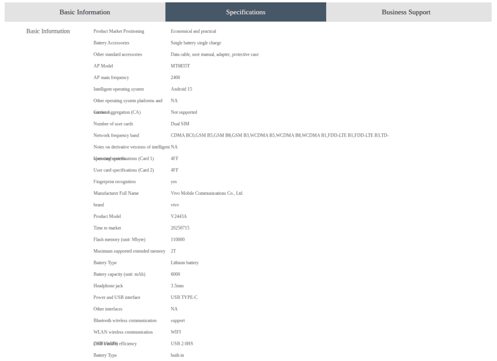 Vivo Y50 5G - China Telecom Listing (2)