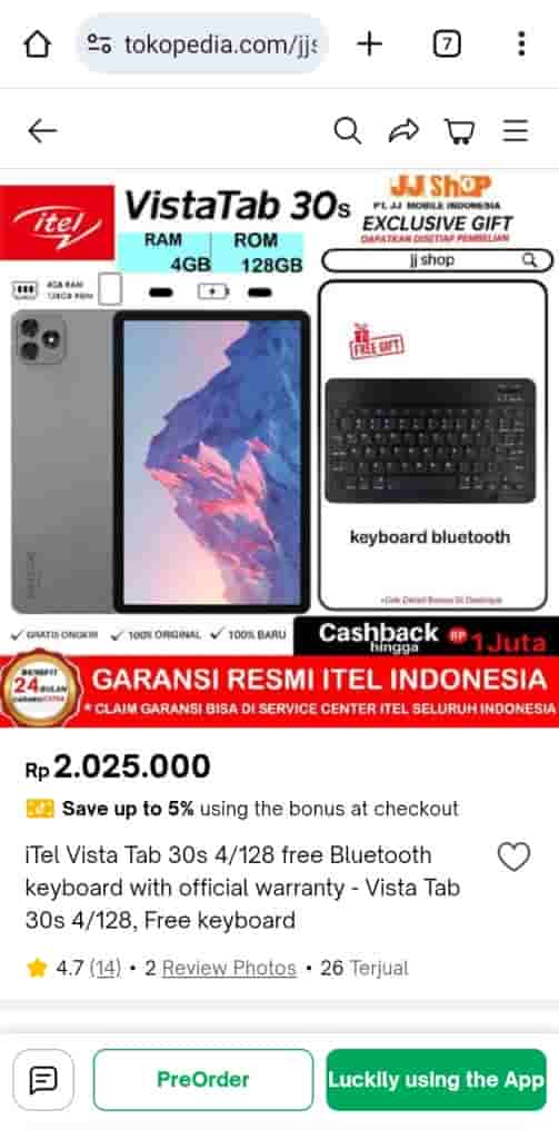 itel VistaTab 30S - Tokopedia Listing